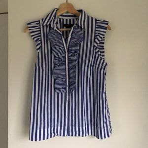 Ruffled cotton poplin blue and white top